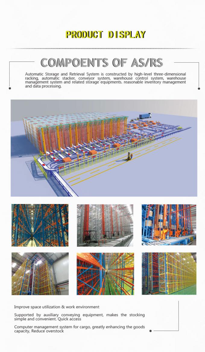 ओईएम भंडारण पूर्ण स्वचालित गोदाम प्रणाली एएसआरएस पीला नीला रंग 0