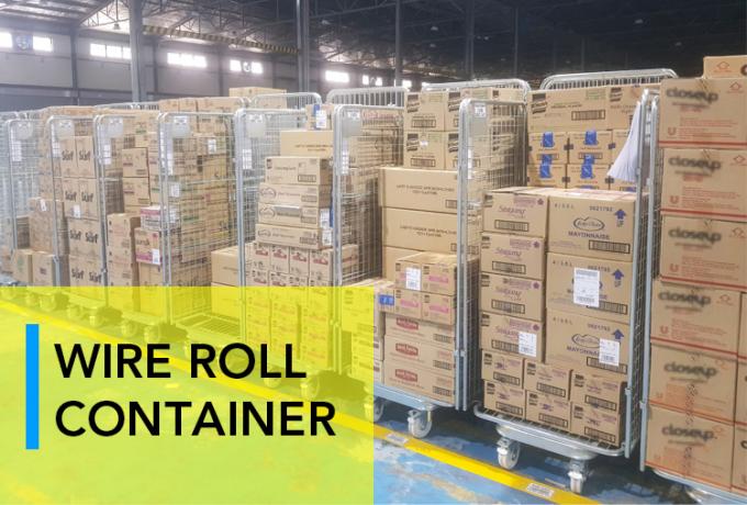 तार जाल इस्पात घोंसला सुरक्षा रोल पिंजरे गोदाम भंडारण के लिए ट्रॉली तह 0